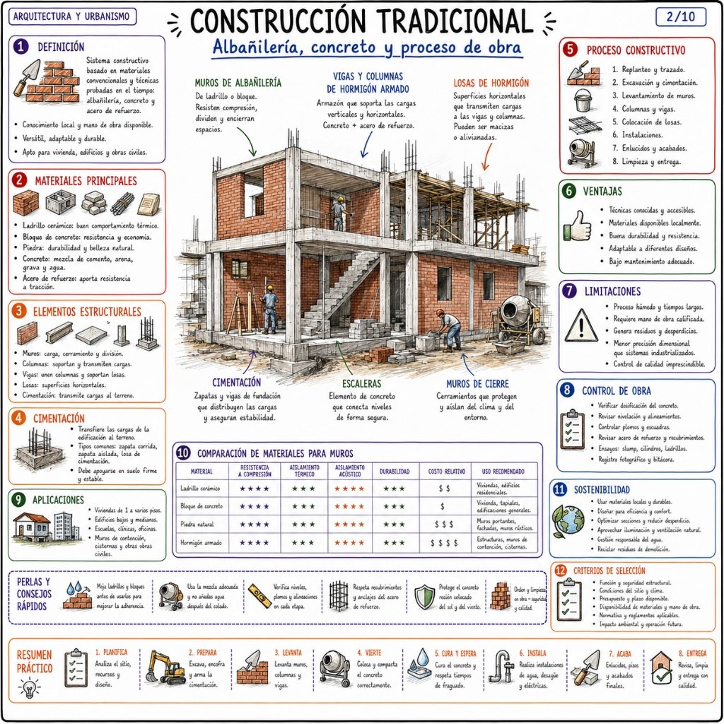 2/10 Construcción Tradicional: Albañilería, concreto y proceso de obra
