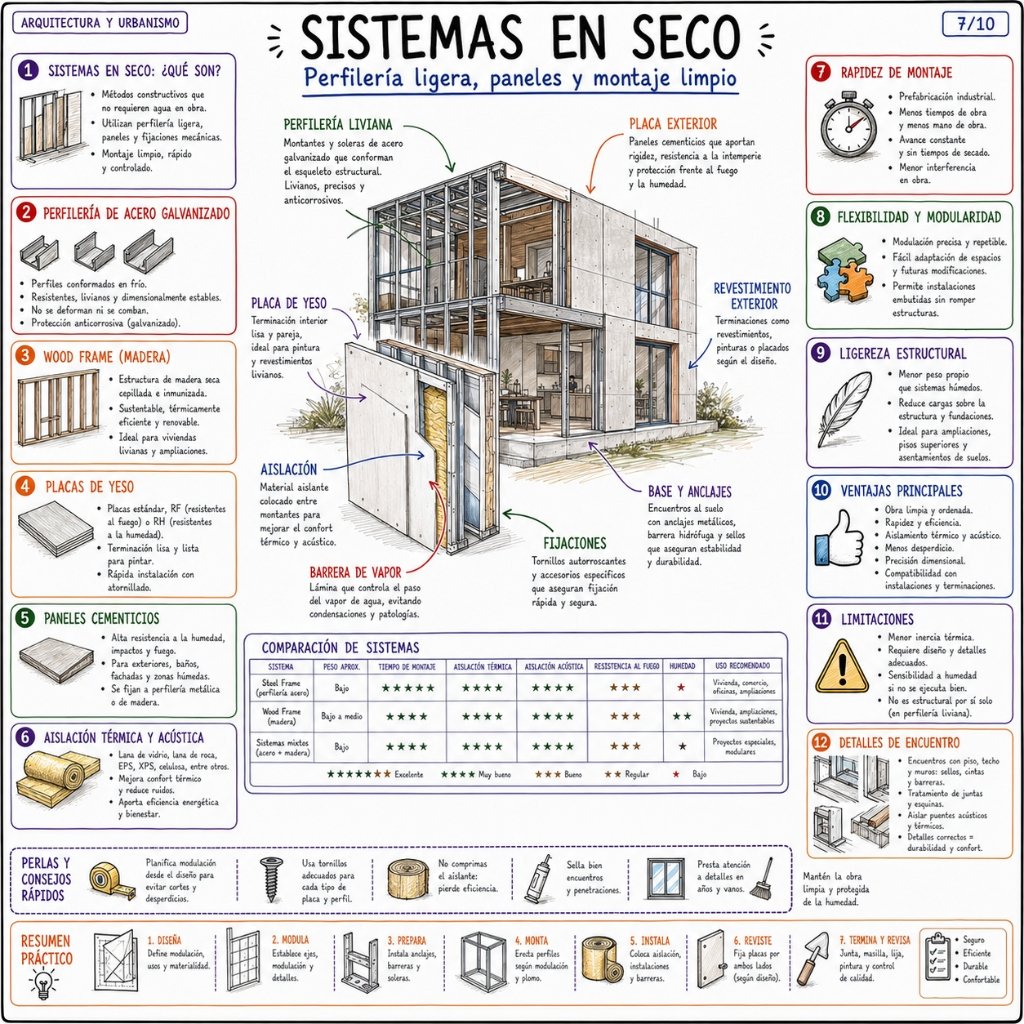 7/10 Sistemas en Seco: Perfilería ligera, paneles y montaje limpio