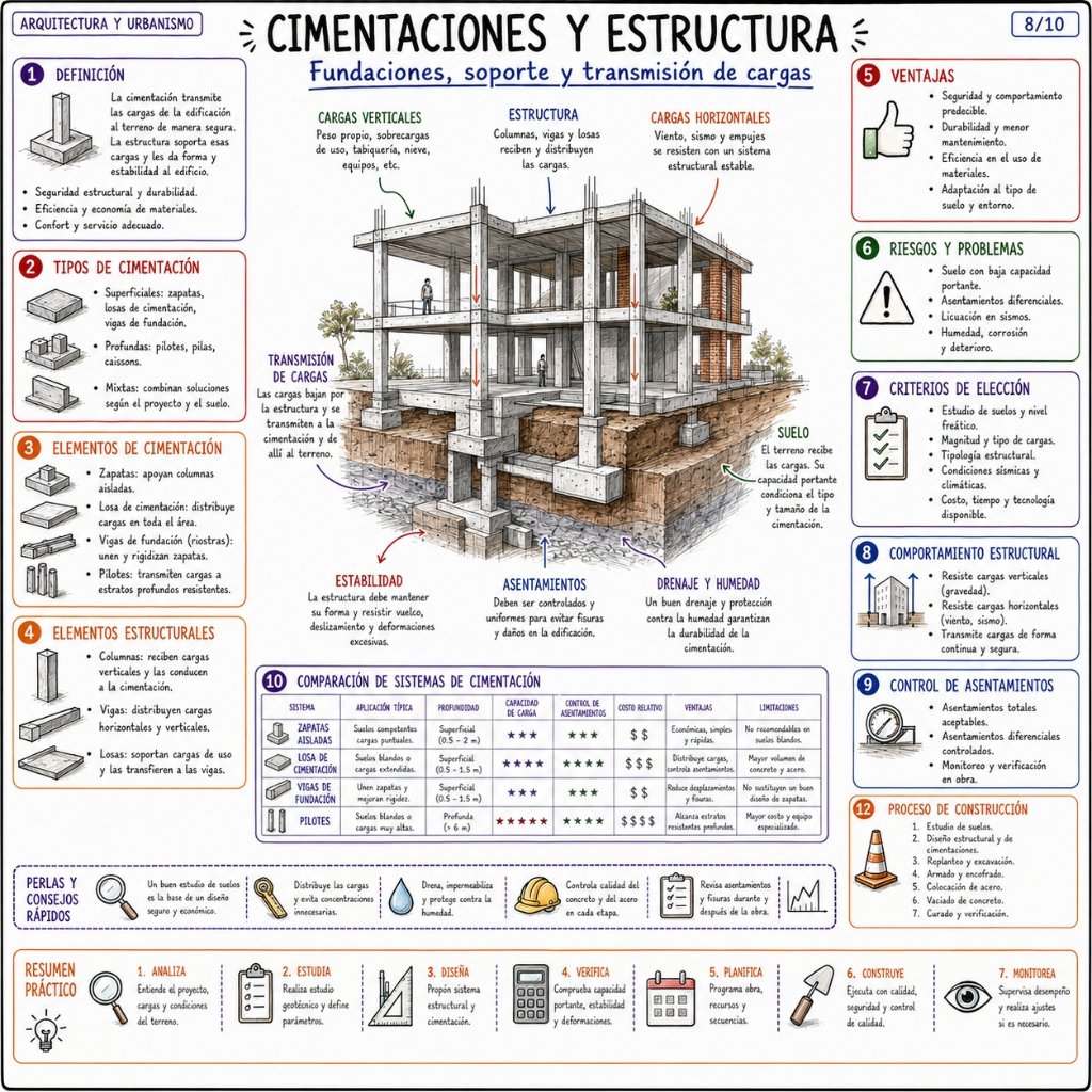 8/10 Cimentaciones y Estructura: Fundaciones, soporte y transmisión de cargas