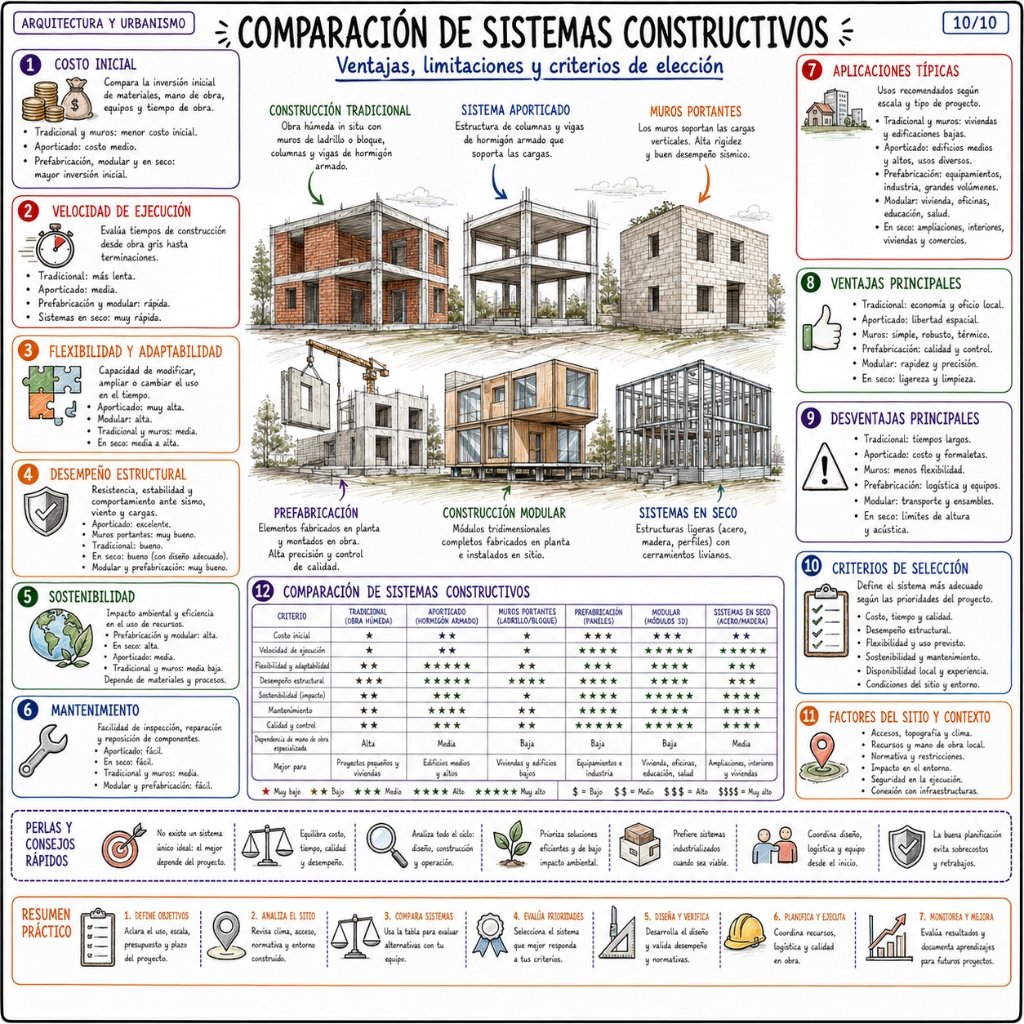 10/10 Comparación de Sistemas Constructivos: Ventajas, limitaciones y criterios de elección